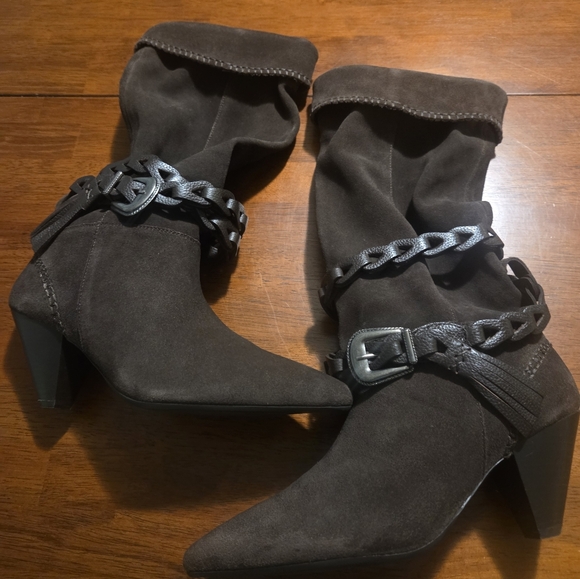 Free People Bridget Belt Slouch Boots In Brown Size 10 - Picture 3 of 6